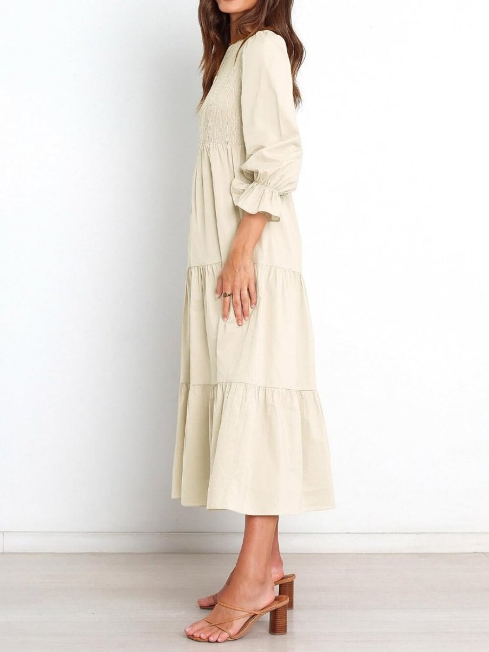 Casual Long Sleeve Floral Maxi Dress - Bohemian Tiered Cocktail Style for Fall - Picture 3 of 5